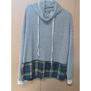 GiGiO USA Plaid Layered Cowl Neck  Top Sweater M Gray Baby‎ Yellow Mixed Media